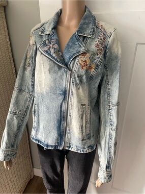 Cream Embroidered Denim Jacket